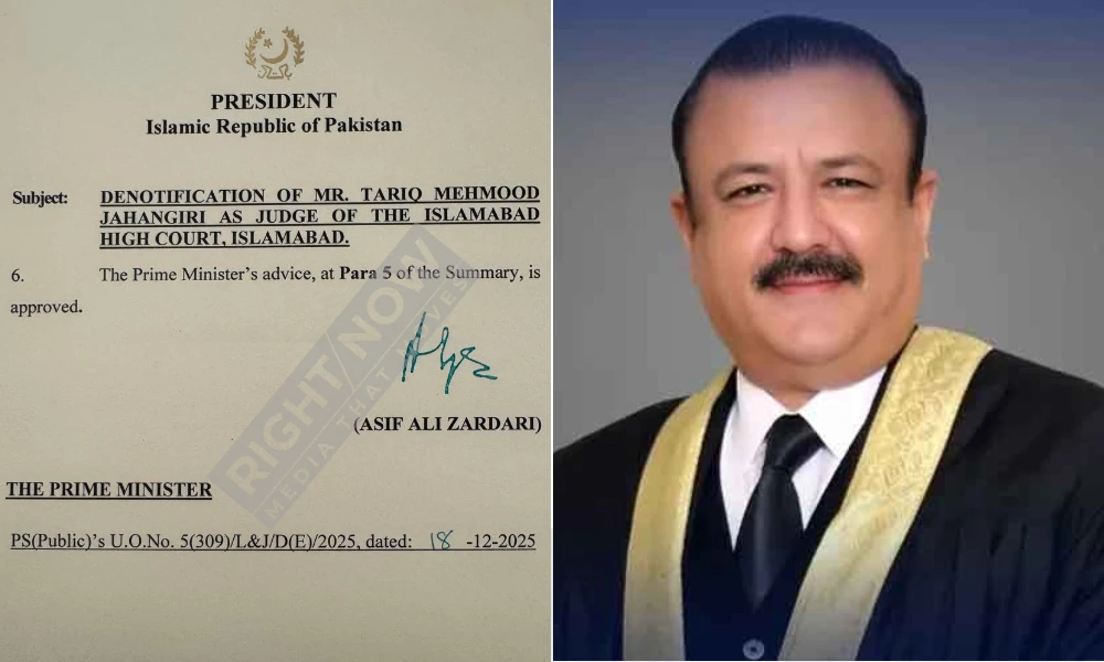 صدر نے جسٹس طارق محمود جہانگیری کی ڈی نوٹیفکیشن کی منظوری دے دی [Draft]